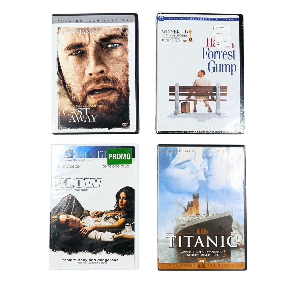 Paramount Drama DVD Lot 4pk Titanic Cast Away Blow Forrest Gump Movie Night Set